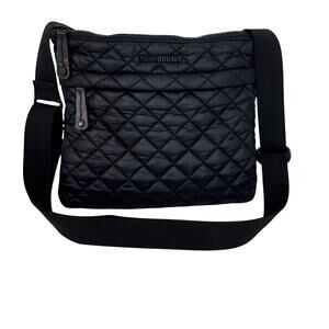 MZ Wallace Metro Flat Crossbody Bag in Black REC Oxford Fabric w/ Leather Trim